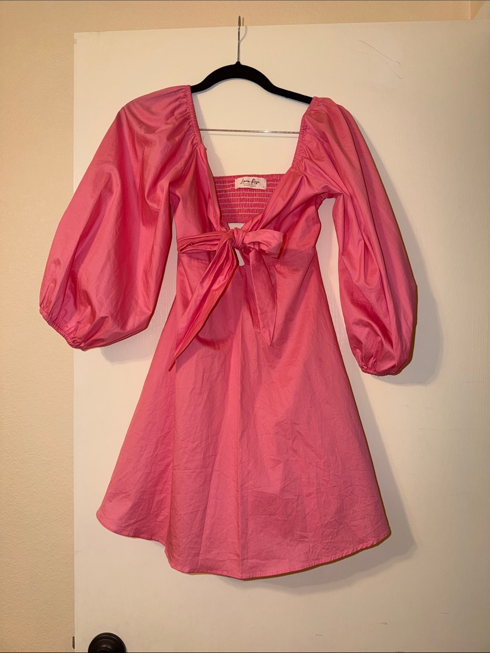 Linen rose boutique Tie-Front Pink Puff-Sleeve romper
